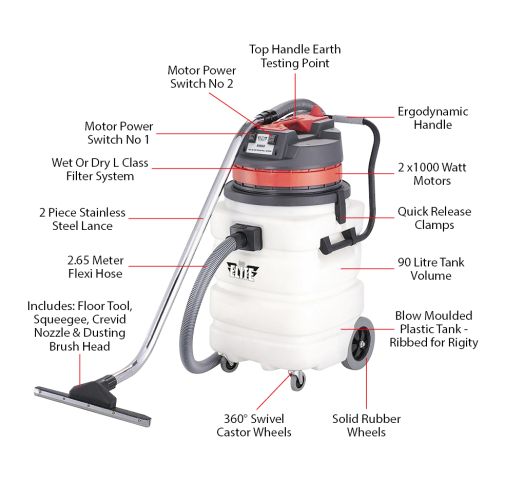 Elite 110 Volt 90 Litre Class L Wet and Dry Vacuum Cleaner RVK60110