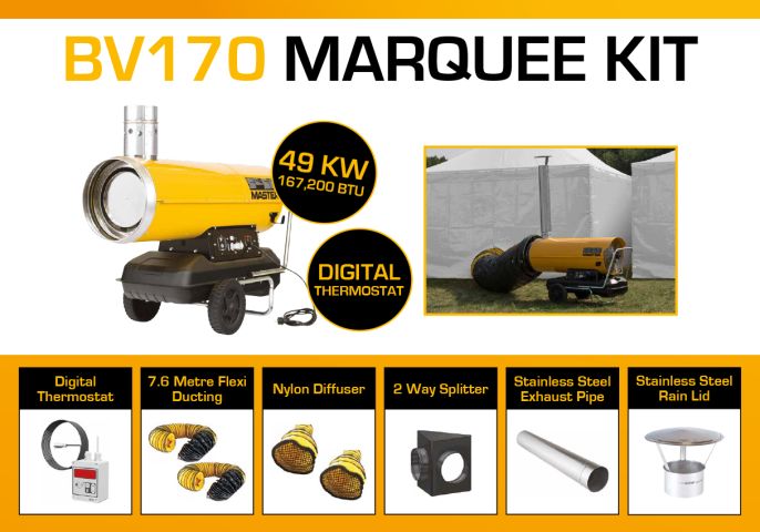 Master BV170DV Marquee Kit With 2 x 7.6 Meter Ducting, Digital Thermostat & Accessories BV170MKP6D