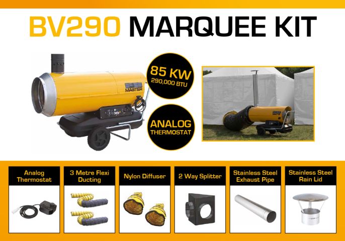 Master BV290DV Marquee Kit With 2 x 3 Metre Ducting, Analog Thermostat & Accessories BV290MKP9