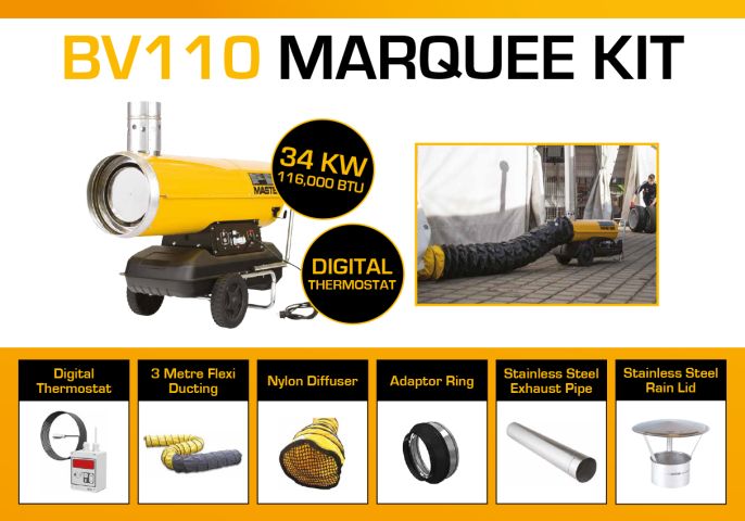 Master BV110DV 240 Volt Marquee Kit With 3 Meter Ducting, Digital Thermostat & Accessories BV110MKP11D