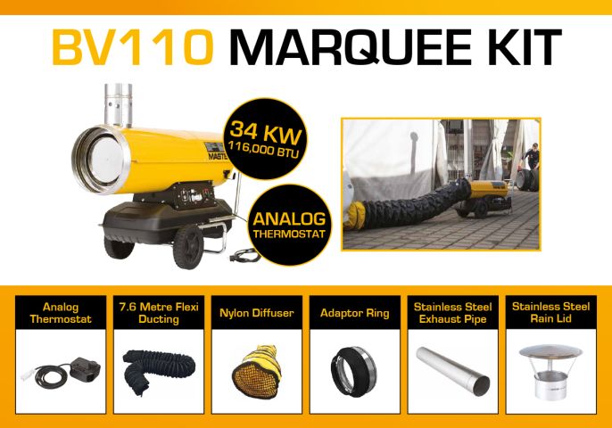 Master BV110 240 Volt Marquee Kit With Analog Thermostat, 7.6 Metre Ducting & Accessories BV110MKP12