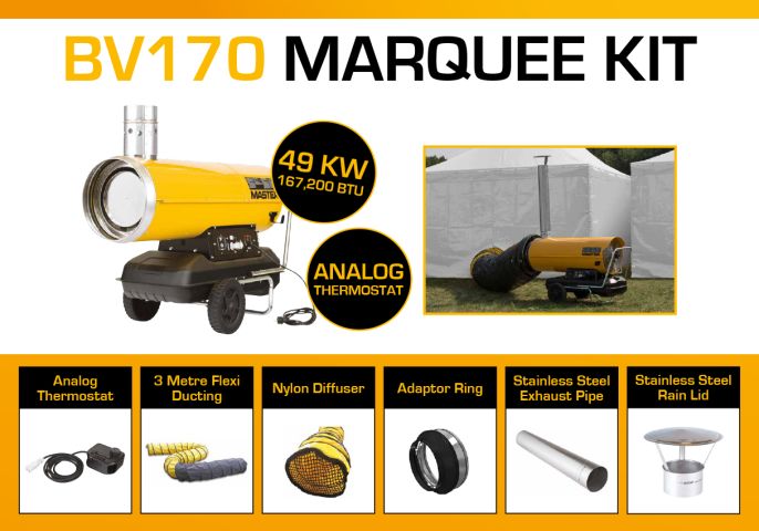Master BV170DV Marquee Kit With 3 Metre Ducting, Analog Thermostat & Accessories BV170MKP3