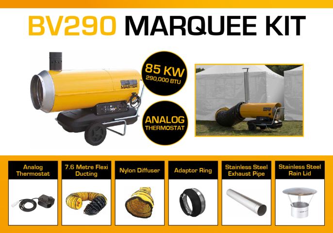 Master BV290DV Marquee Kit With 7.6 Metre Ducting, Analog Thermostat & Accessories BV290MKP8