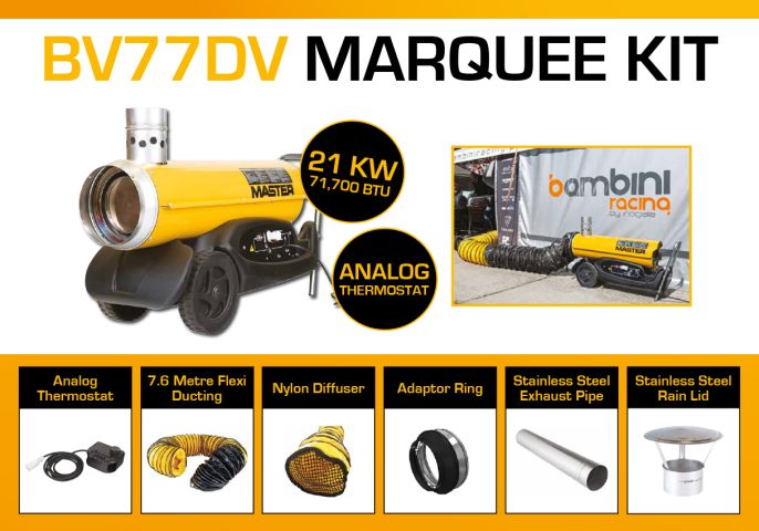 Master BV77DV Marquee Kit With 7.6 Metre Ducting, Analog Thermostat & Accessories BV77MKP2